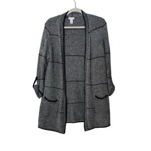 Chico's Duster Cardigan Open Front Knit Front Pocket Gray Size 1